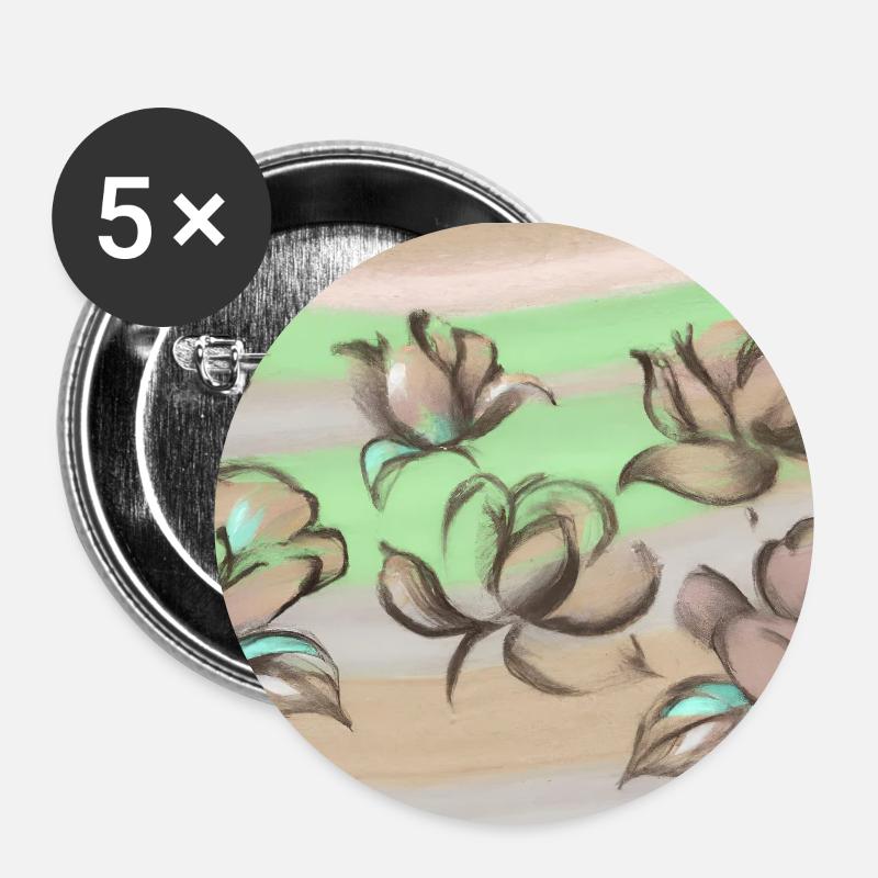 Motifs floraux créatifs/Marron/Vert/Rose2023/2024 - Lot de 5 petits badges (25 mm) - blanc