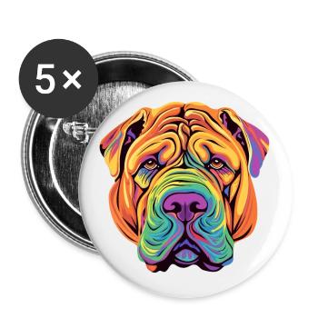 Chinois Shar Pei chien race aquarelle dessin animé Kawa - Lot de 5 petits badges (25 mm) - blanc - Devant