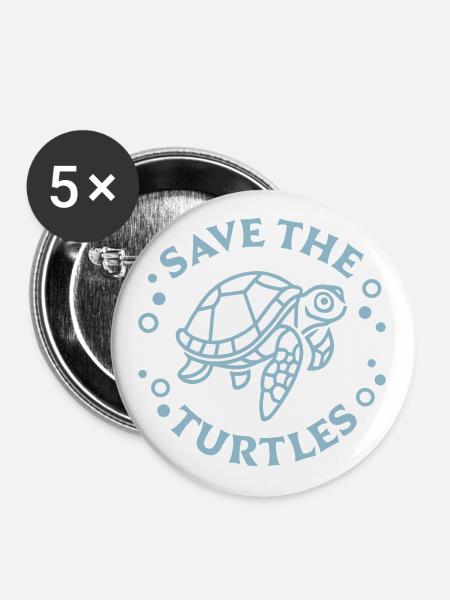 Rettung der Schildkröten - Buttons klein 25 mm (5er Pack) - Weiß