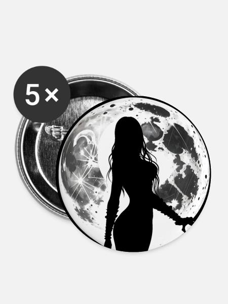 Silhouette einer Frau - Mond - Buttons klein 25 mm (5er Pack) - Weiß