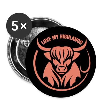 Meine Highlands Rinder ich liebe Highlands - Buttons klein 25 mm (5er Pack) - Weiß - Vorne