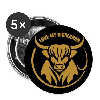Meine Highlands Rinder ich liebe Highlands - Buttons klein 25 mm (5er Pack) - Weiß - Vorne
