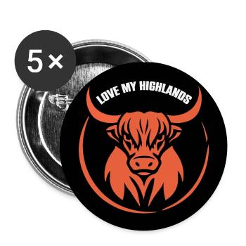 Meine Highlands Rinder ich liebe Highlands - Buttons klein 25 mm (5er Pack) - Weiß - Vorne
