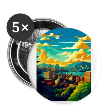 Oslo Norvège Affiche de voyage vintage WPA Art Souvenir - Lot de 5 petits badges (25 mm) - blanc - Devant