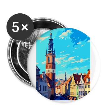 Wroclaw Pologne Affiche de voyage vintage Souvenir WPA - Lot de 5 petits badges (25 mm) - blanc - Devant