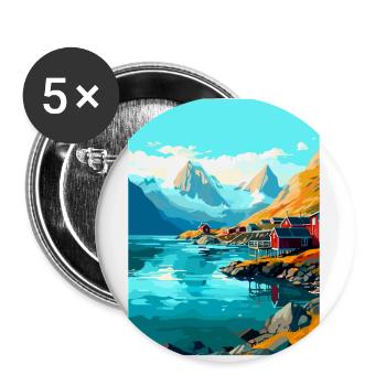 Affiche de voyage vintage des îles Lofoten en Norvège WPA - Lot de 5 petits badges (25 mm) - blanc - Devant