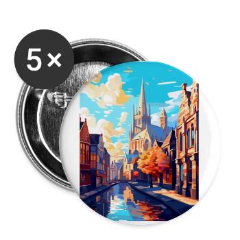 Gent Belgien Vintage Reiseplakat WPA Souvenir - Buttons klein 25 mm (5er Pack) - Weiß - Vorne