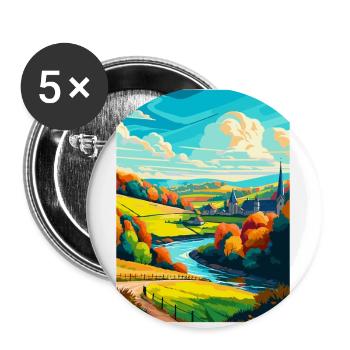Ardennes France Vintage Voyage Poster Souvenir WPA - Lot de 5 petits badges (25 mm) - blanc - Devant