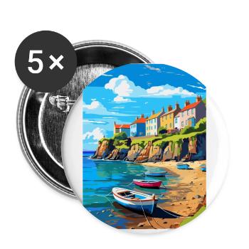 New Quay Wales Uk Vintage Travel Poster Souvenir - Buttons small 1''/25 mm (5-pack) - white - Front