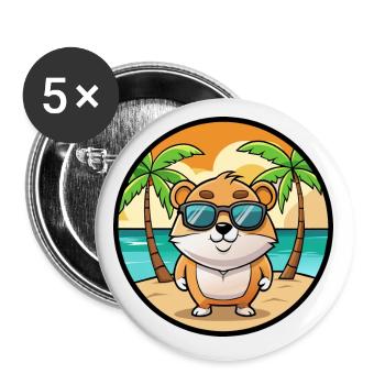 Hamster Lustig Cartoon Sommer Strand Sonnenbrille Cool - Buttons klein 25 mm (5er Pack) - Weiß - Vorne