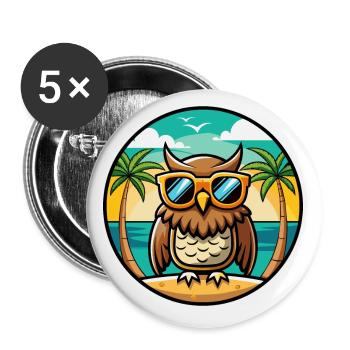 Eule Lustige Cartoon Sommer Strand Sonnenbrille Aufkleber - Buttons klein 25 mm (5er Pack) - Weiß - Vorne
