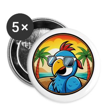 Papagei Lustige Cartoon Sommer Strand Sonnenbrille Cool - Buttons klein 25 mm (5er Pack) - Weiß - Vorne