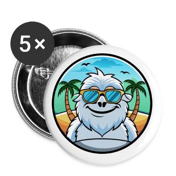 Yeti Lustige Cartoon Sommer Strand Sonnenbrille Aufkleber - Buttons klein 25 mm (5er Pack) - Weiß - Vorne