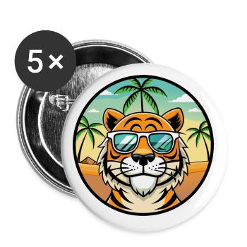 Tiger Lustige Cartoon Sommer Strand Sonnenbrille Cool - Buttons klein 25 mm (5er Pack) - Weiß - Vorne