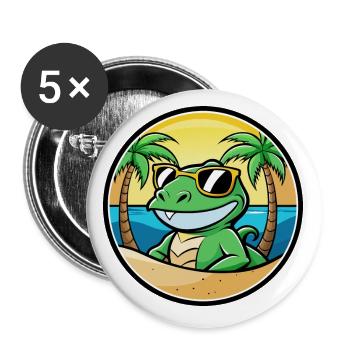 Lézard Drôle Dessin Animé Plage D’été Lunettes De Soleil Cool - Lot de 5 petits badges (25 mm) - blanc - Devant