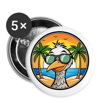 Straußen, Lustig, Cartoon, Sommer, Strand, Sonnenbrille, Cool - Buttons klein 25 mm (5er Pack) - Weiß - Vorne