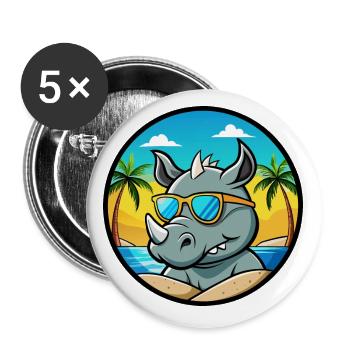 Rhino Funny Cartoon Summer Beach Sunglasses Cool - Buttons small 1''/25 mm (5-pack) - white - Front