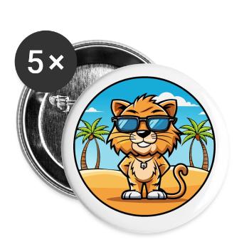 Liger Hybrid Löwe Tiger Katzenrasse Cartoon Strand - Buttons klein 25 mm (5er Pack) - Weiß - Vorne