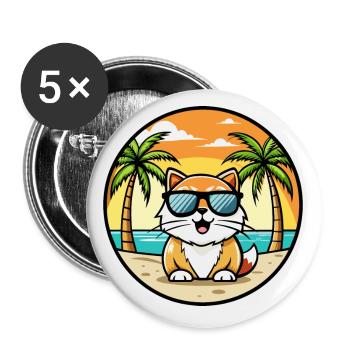 Persische Katzenrasse Cartoon Sonnenbrille Strand - Buttons klein 25 mm (5er Pack) - Weiß - Vorne