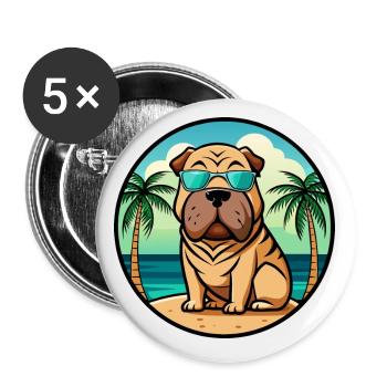 Chinois Shar Pei Chien Race Dessin Animé Lunettes De Soleil Plage - Lot de 5 petits badges (25 mm) - blanc - Devant