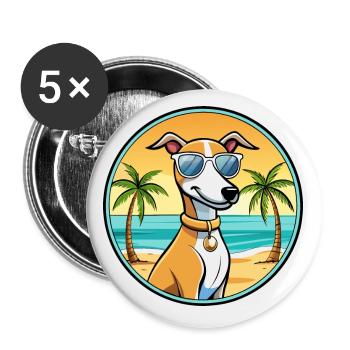 Englischer Whippet Hund Rasse Cartoon Sonnenbrille Strand - Buttons klein 25 mm (5er Pack) - Weiß - Vorne