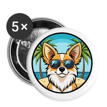 Papillon Hunderasse Cartoon Sonnenbrille Strand - Buttons klein 25 mm (5er Pack) - Weiß - Vorne