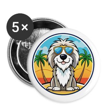 Picardie Schäferhund Rasse Cartoon Sonnenbrille Strand - Buttons klein 25 mm (5er Pack) - Weiß - Vorne