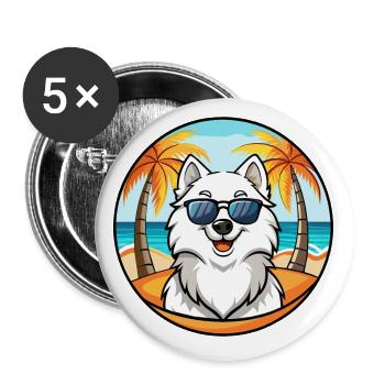 Samoyed Dog Breed Cartoon Sunglasses Beach - Buttons small 1''/25 mm (5-pack) - white - Front