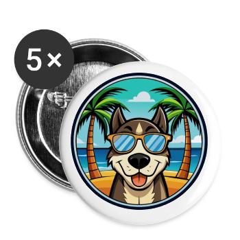 Sibirische Trikolore Hunderasse Cartoon Beach - Buttons klein 25 mm (5er Pack) - Weiß - Vorne