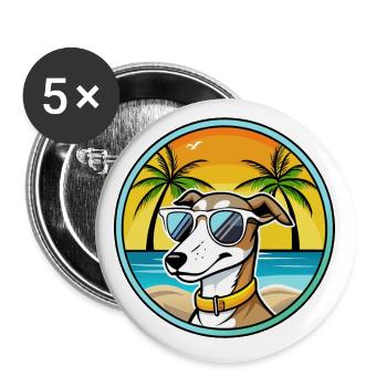 Whippet Hund Rasse Cartoon Sonnenbrille Strand - Buttons klein 25 mm (5er Pack) - Weiß - Vorne