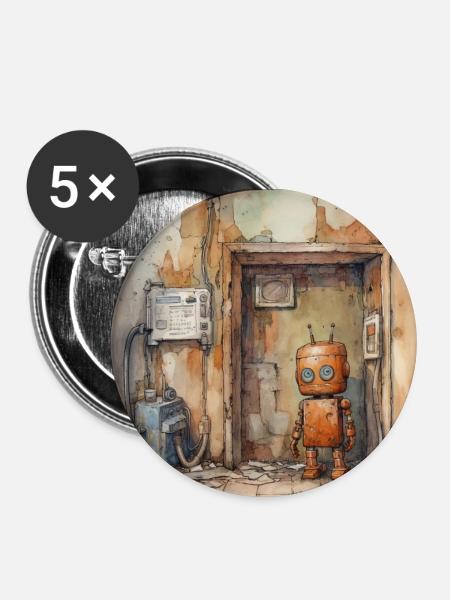 Alte rostige verlassene Roboter - Buttons klein 25 mm (5er Pack) - Weiß