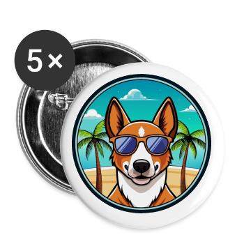 Basenji Hunderasse Cartoon Sonnenbrille Strand - Buttons klein 25 mm (5er Pack) - Weiß - Vorne
