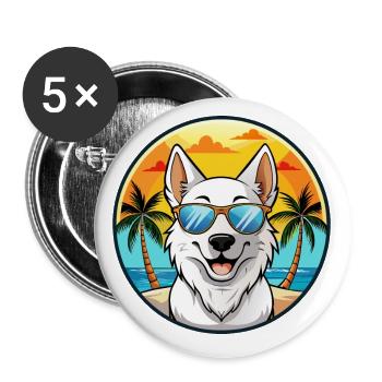 Berger Blanc Suisse Hunderasse Cartoon Sonnenbrille - Buttons klein 25 mm (5er Pack) - Weiß - Vorne