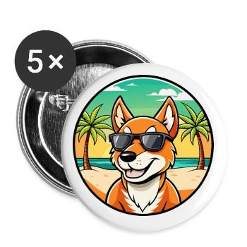 Dingo Hund Rasse Cartoon Sonnenbrille Strand - Buttons klein 25 mm (5er Pack) - Weiß - Vorne