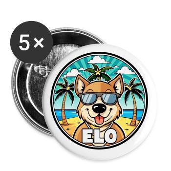 Lunettes de soleil de dessin animé de race de chien plus longue plage - Lot de 5 petits badges (25 mm) - blanc - Devant