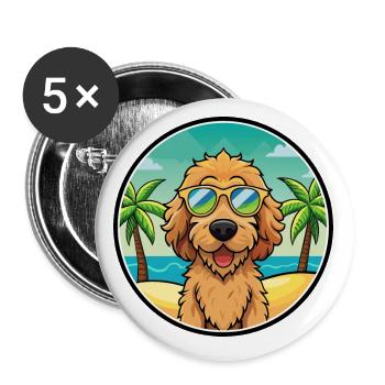 Labradoodle Hunderasse Cartoon Sonnenbrille Strand - Buttons klein 25 mm (5er Pack) - Weiß - Vorne