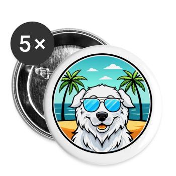 Kuvasz Ungarische Hunderasse Cartoon Sonnenbrille Strand - Buttons klein 25 mm (5er Pack) - Weiß - Vorne