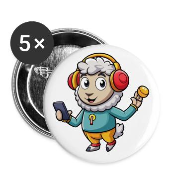 Schaf Lustige Zeichentrickfigur Kopfhörer Musik - Buttons klein 25 mm (5er Pack) - Weiß - Vorne