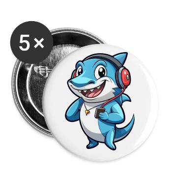 Hai Lustige Zeichentrickfigur Kopfhörer Musik - Buttons klein 25 mm (5er Pack) - Weiß - Vorne