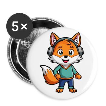 Fuchs Lustige Zeichentrickfigur Kopfhörer Musik - Buttons klein 25 mm (5er Pack) - Weiß - Vorne