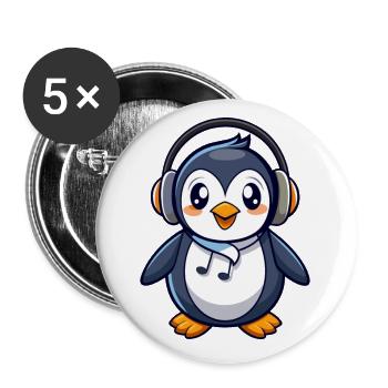 Pinguin Lustige Zeichentrickfigur Kopfhörermusik - Buttons klein 25 mm (5er Pack) - Weiß - Vorne