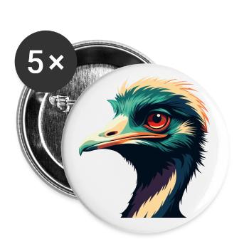 Emu Dessin animé Personnage Animal de compagnie coloré - Lot de 5 petits badges (25 mm) - blanc - Devant