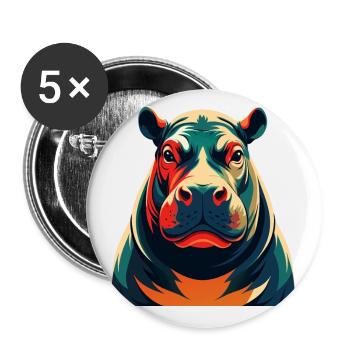 Hippo Cartoon Character Colorful Pet Animal - Buttons small 1''/25 mm (5-pack) - white - Front