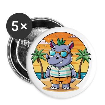 Rhino Funny Cartoon Summer Beach Sunglasses - Buttons small 1''/25 mm (5-pack) - white - Front