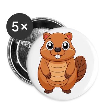 Biber Niedliche Maskottchen Zeichentrickfigur Kawaii - Buttons klein 25 mm (5er Pack) - Weiß - Vorne