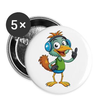 Emu Lustige Zeichentrickfigur Kopfhörermusik - Buttons klein 25 mm (5er Pack) - Weiß - Vorne