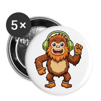 Big Foot Funny Cartoon Character Headphone Music - Buttons small 1''/25 mm (5-pack) - white - Front