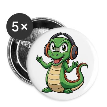Anaconda Lustige Cartoon Figur Kopfhörer Musik - Buttons klein 25 mm (5er Pack) - Weiß - Vorne