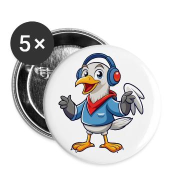 Albatross Funny Cartoon Character Headphone Music - Buttons small 1''/25 mm (5-pack) - white - Front