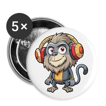 Baboon Funny Cartoon Character Headphone Music - Buttons small 1''/25 mm (5-pack) - white - Front